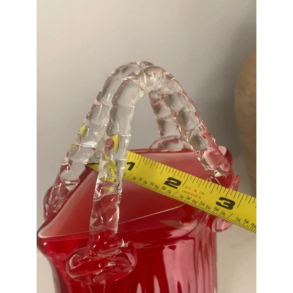 Hand Blown Red Glass Purse Vase Gold‎ Aventurine Flecks Ribbed Art Glass Handbag